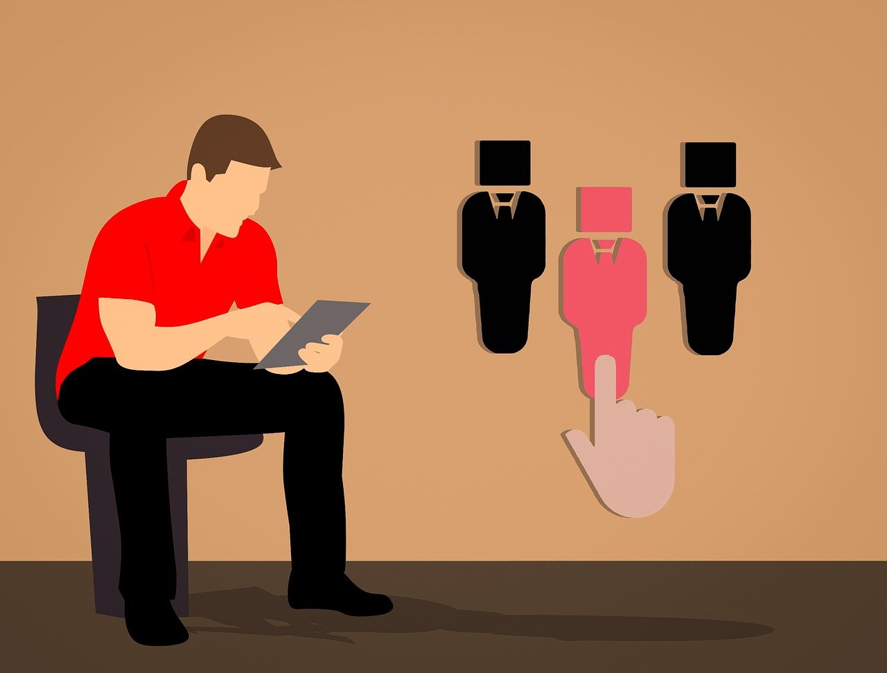 Social Recruiting, Hand zeigt auf Person